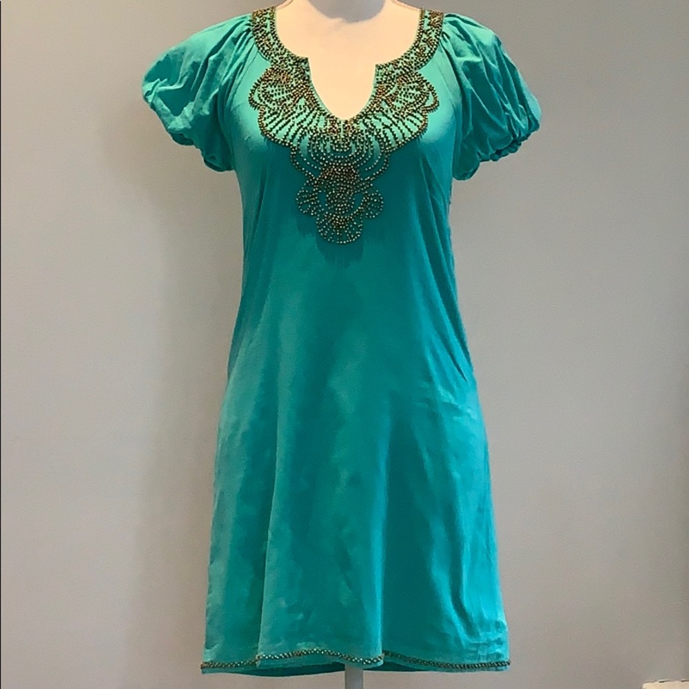Turquoise Beaded Mini Dress 👗